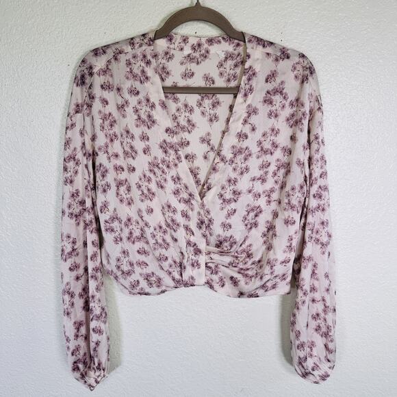 ASTR The Label Top Womens Small Floral Faux Wrap Crop Boho Blouse Cottagecore S - Picture 1 of 11